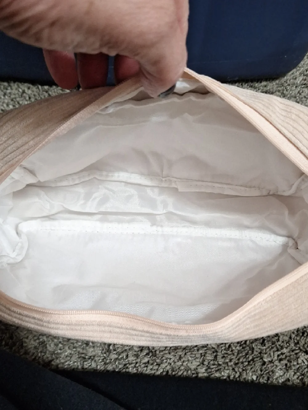 Blush Pink Embroidered Corduroy Zip Cosmetic Bag - 